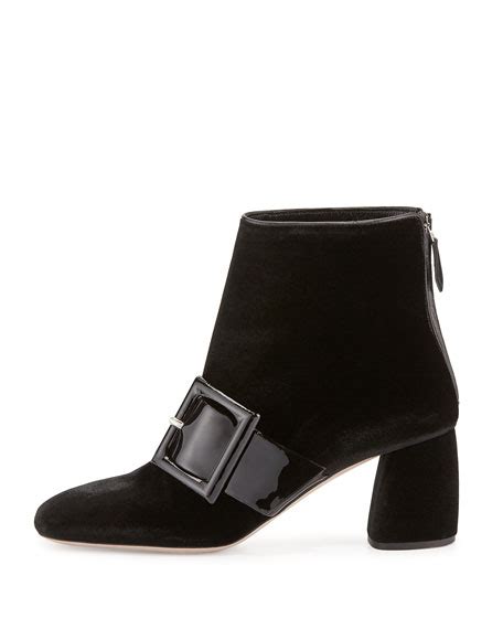 Miu Miu Suede Ankle Boot w/Patent Buckle, Black (Nero)